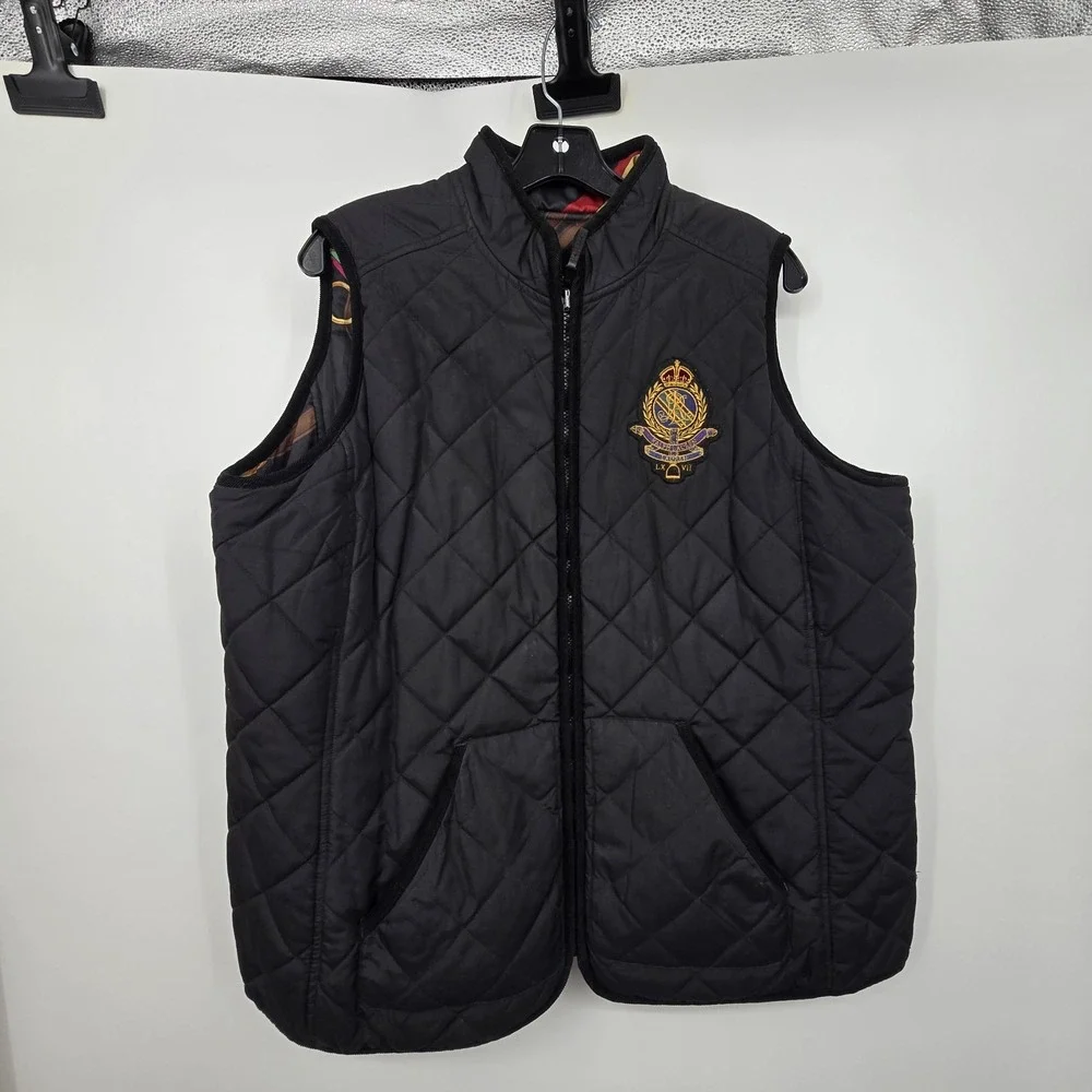 Lauren Ralph Lauren Reversible Equestrian Vest Womens 1X Black Quilted Riding
